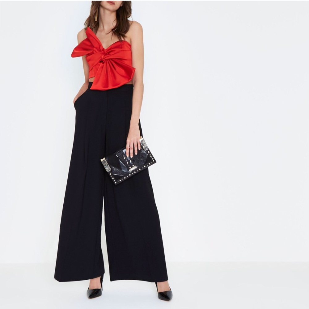 🆕 River Island Red Oversized Bow Crop Top - Picture 2 of 12